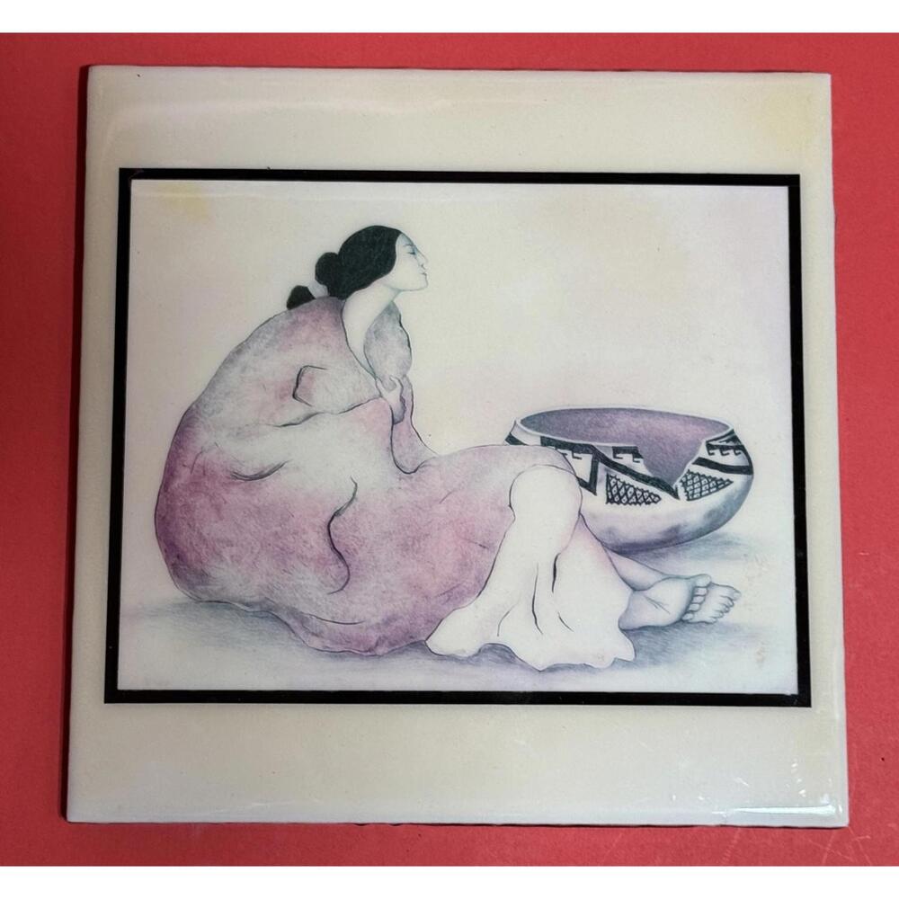 R.C. Gorman "Tonto Bowl" Decorative Tile Navajo Artist Southwestern Art 8" X 8"